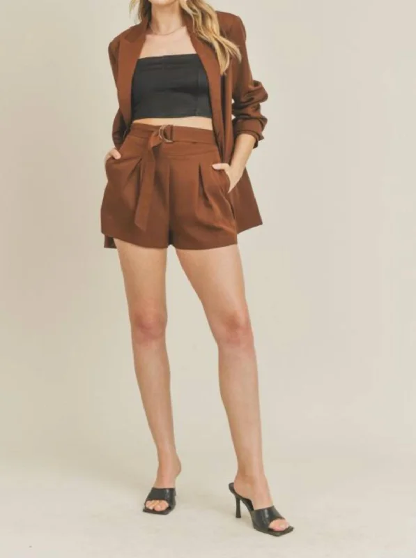 Shorts With Movie-Inspired Prints-Belted Woven Shorts In Coffee