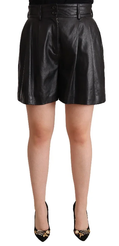 Shorts For Spring-Dolce & Gabbana Elegant  Leather High Waist Women's Shorts