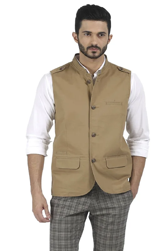 Jackets With Denim Material-Slim Fit Bandhgala Sleeveless Jacket