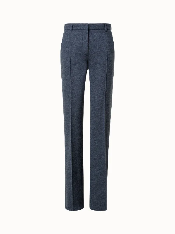 Pants With Softshell Fabric-Felted Wool Jersey Straight Leg Pants