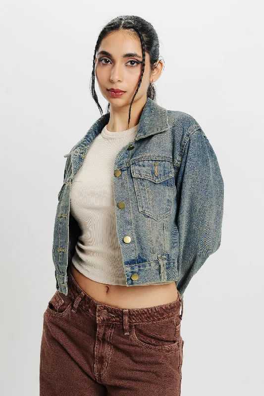 Jackets For Teens-Tinted Regular Fit Denim Jacket