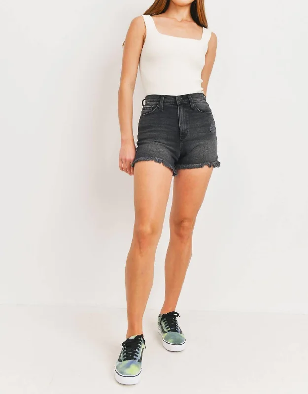 Shorts For Pool Parties-Fray Hem Shorts In Black