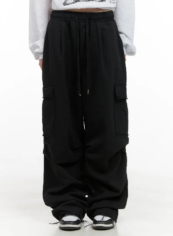 Pants For Travel-Cotton Banded Waist Cargo Pants CS412