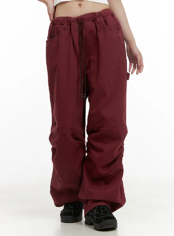 Pants With Embroidered Details-Shirred Cotton Banded Pants (UNISEX) CG420