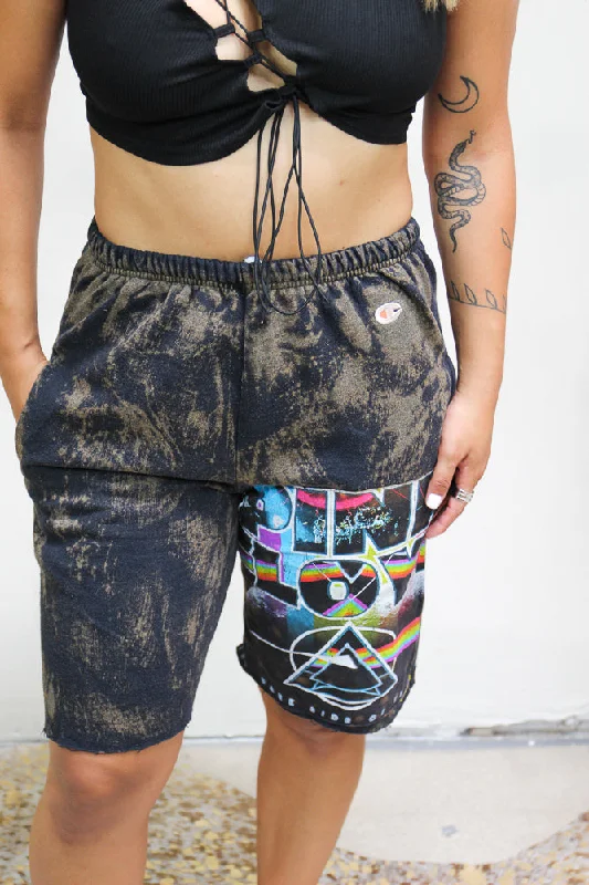 Shorts With Embroidered Details-Pink Floyd Acid Wash Sweat Shorts