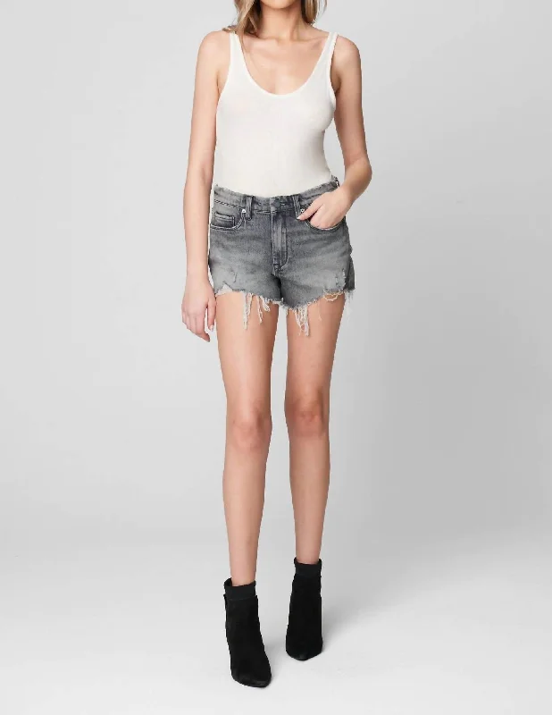 Shorts With Distressed Look-Wash Demi Short In Gray