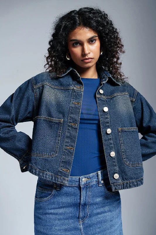 Jackets With Abstract Print-Deep Blue Dream Denim Jacket