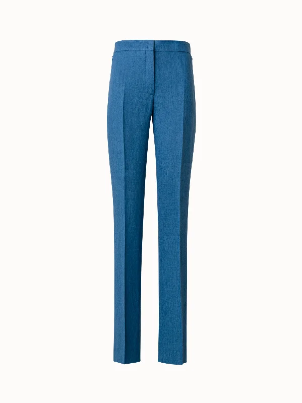 Pants With Pockets-Straight Linen Pants