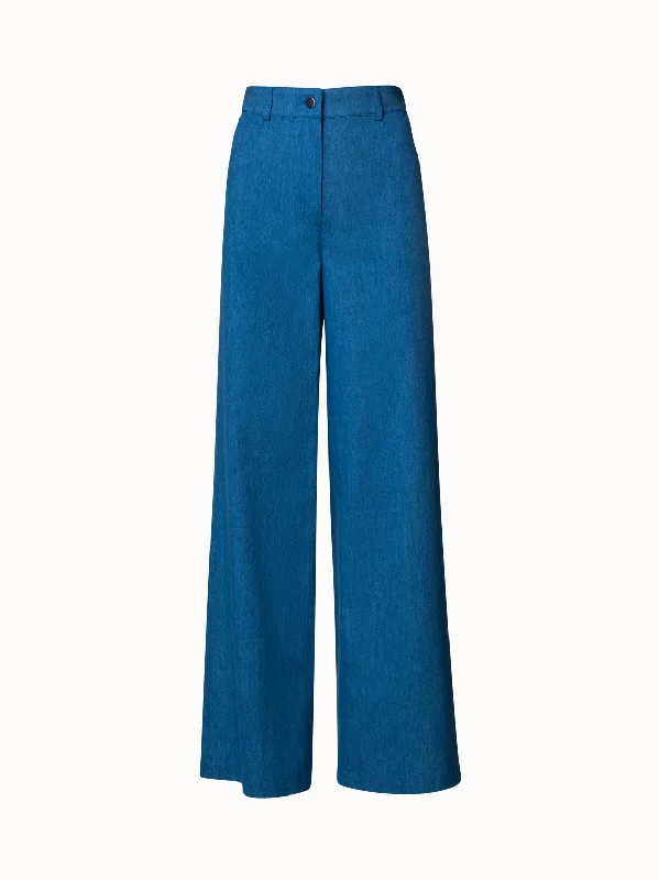 Pants With Luxury Fabric-Washed Denim Wide Leg Pants