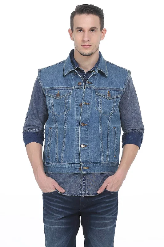 Jackets For Business Casual-Slim Fit Denim Sleeveless Jacket