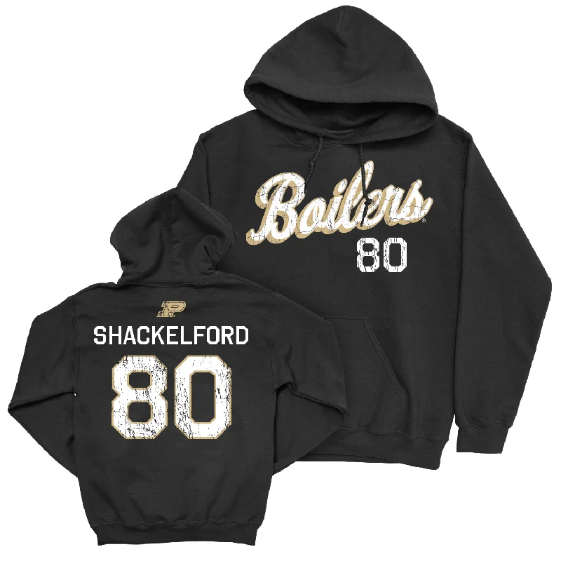 Hoodie For Warehouse Workers-Football Black Script Hoodie - Ryne Shackelford | #80