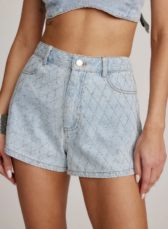 Shorts With Retro Style-Aris Rhinestone Denim Shorts