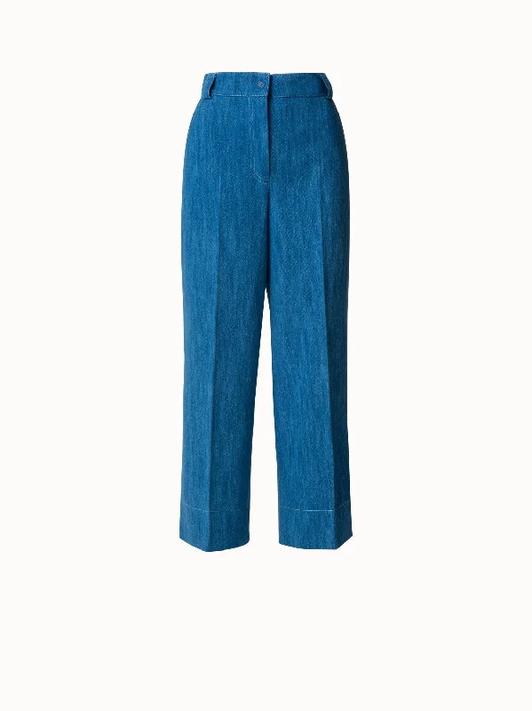 Pants For Road Trips-Stretch Denim Cropped High Waist Pants