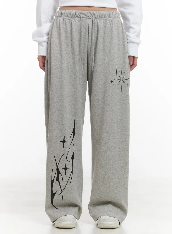 Pants With Anti-Odor Technology-Cozy Banded Graphic Sweatpants CG423