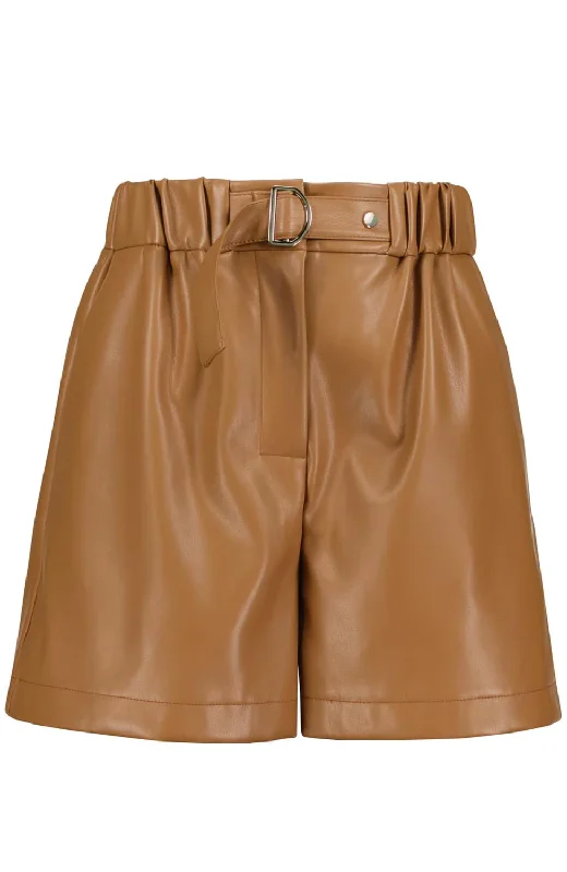 Shorts For Party Wear-Women's Cameron Vegan Leather Short In Latte