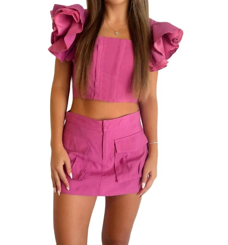 Shorts For Petite Women-Hailey Cargo Mini Skort In Pink