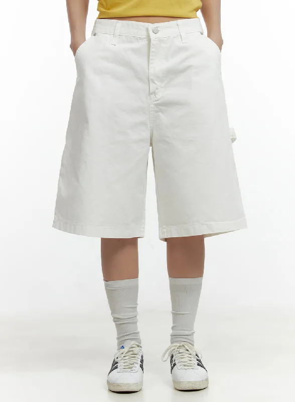 Pants With Striped Pattern-Solid Cotton Mid Shorts CL410