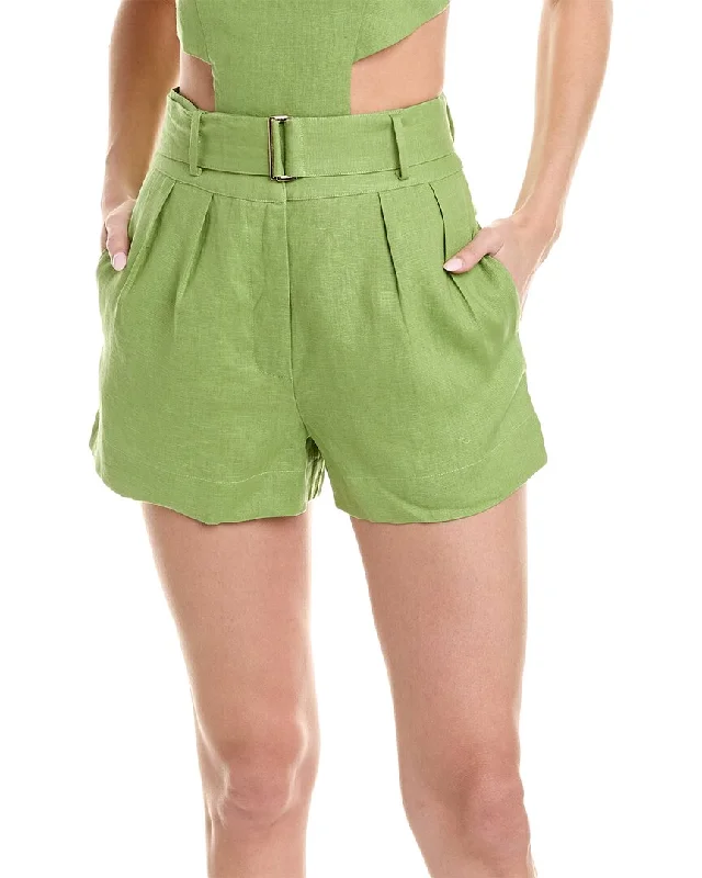 Shorts With Button Closure-Hevron Zinna Linen Short