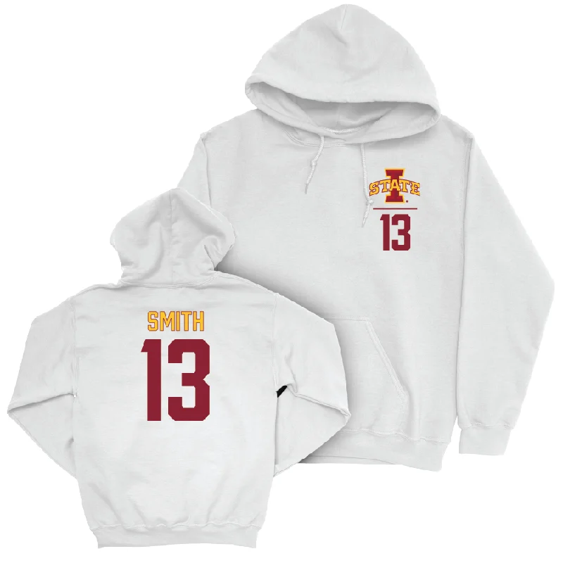 Hoodie With Longline Fit-Iowa State Football White Logo Hoodie - Cameron Smith