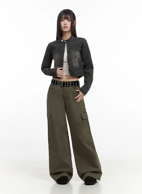 Pants For Nurses-Pocketed Solid Cargo Pants IO430