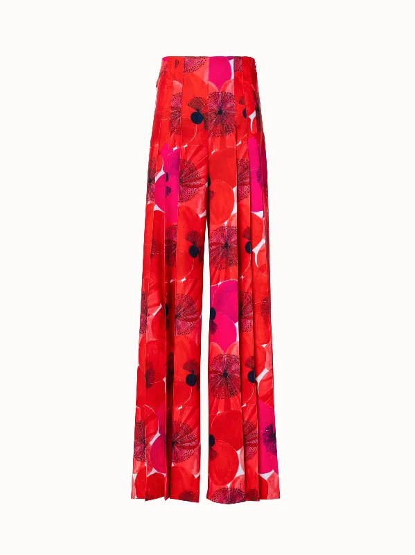 Pants For Running-Wide Pleated Pant with Poppy Print