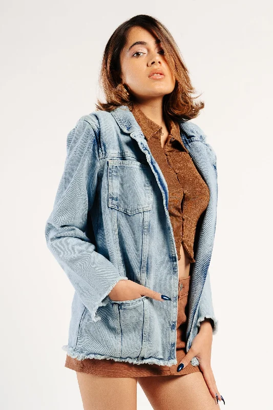 Jackets For Nurses-Washed Out Denim Blazer