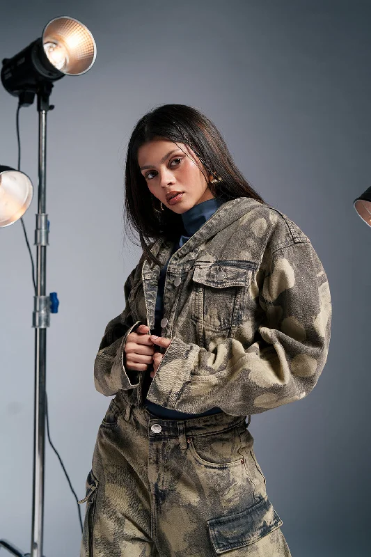 Jackets With Fleece Lining-Camoclipse Cropped Denim Jacket