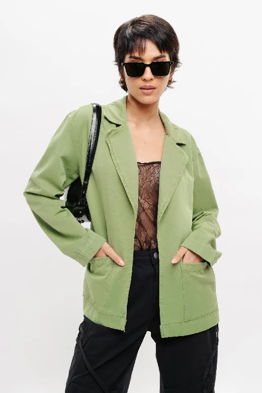 Jackets With Faux Fur Lining-Green Single Breasted Denim Ef. Blazer