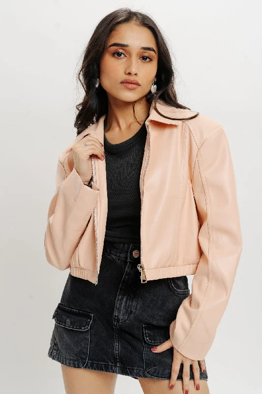 Jackets With Acid Wash-Pink Leather Jacket