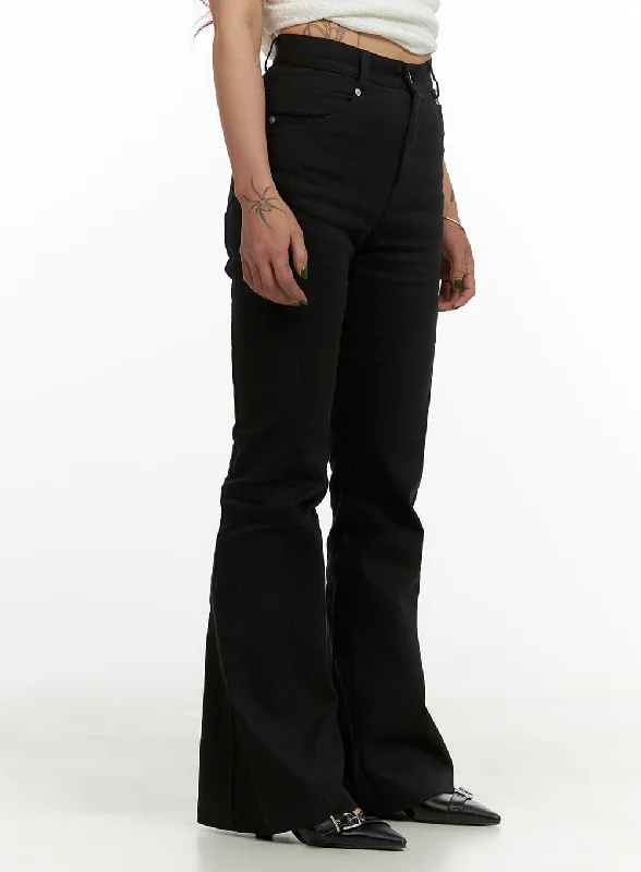 Pants With Vintage Look-Solid Bootcut Cotton Pants CY430