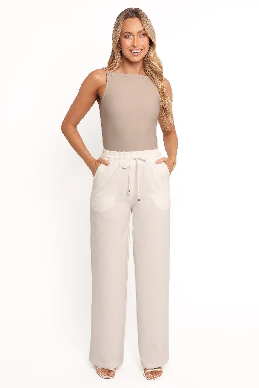 Pants With Checkered Print-Cinch Wide Leg Crepe Pant - White