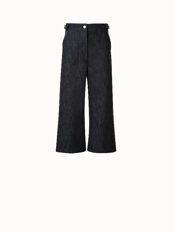 Pants For Police Officers-Long Bermuda Pants in Cotton Denim Stretch