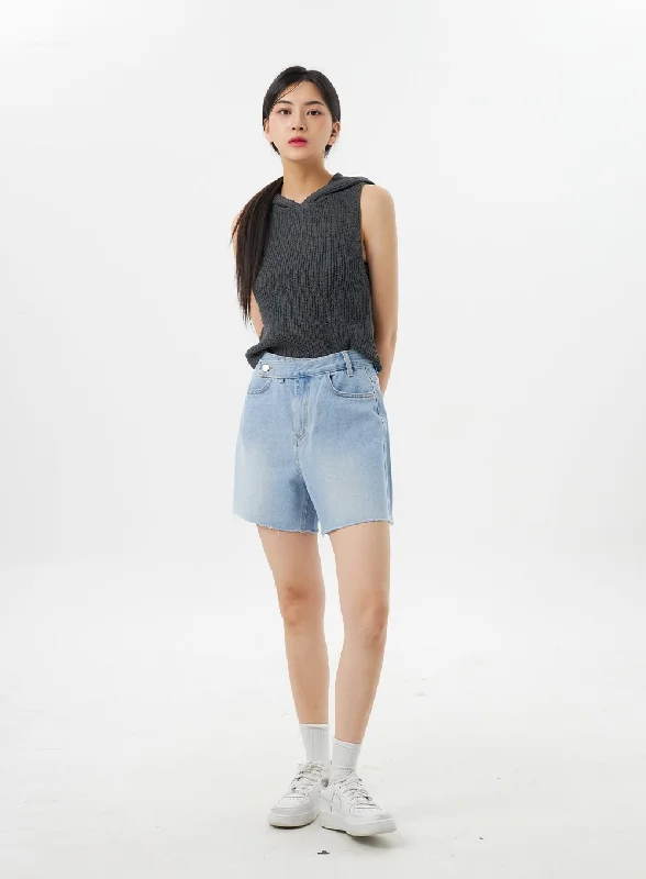 Shorts For Swimming-Wide Denim Shorts BY325