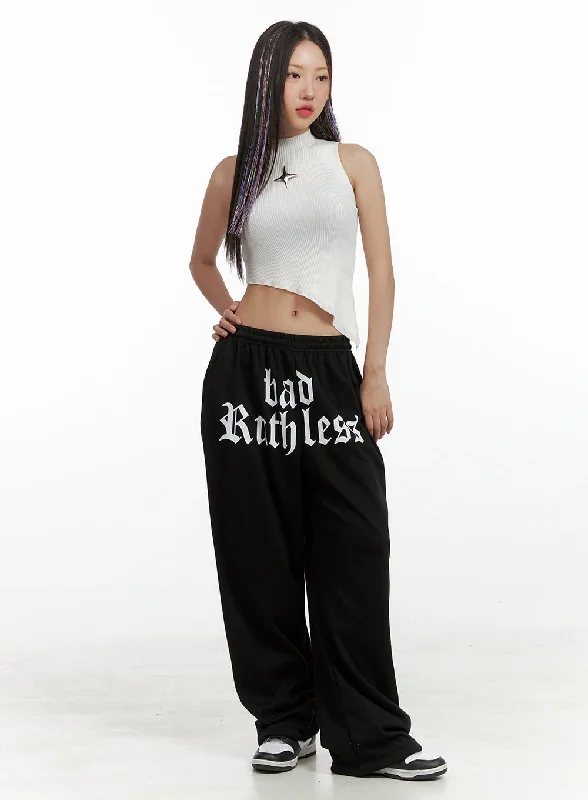 Pants For Festival Wear-Banded Lettering Sweatpants OL408