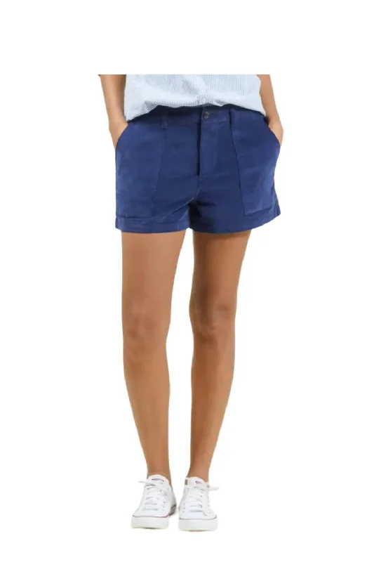 Shorts With Wide Leg-Strech Cord Short In Dark Navy