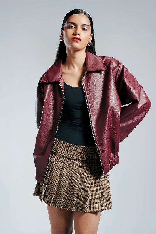 Jackets For Party Wear-Berry Plum Leather Jacket