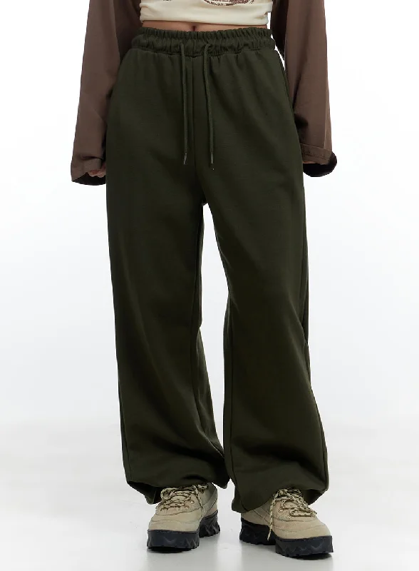 Pants For Short Women-Side-Buttoned Wide-Leg Sweatpants CS424