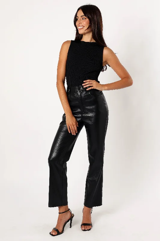 Pants With Bootcut-Maverick Vegan Leather Pants - Black