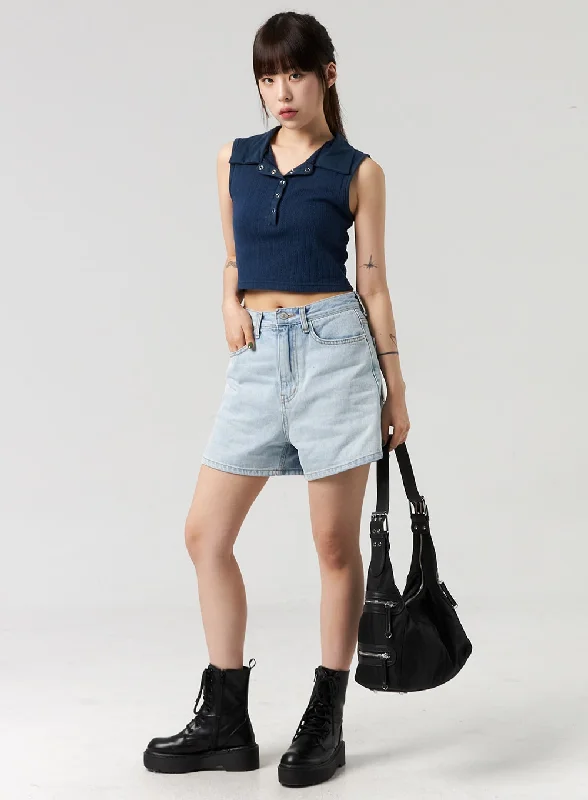 Shorts With Nylon Fabric-Light Wash Denim Shorts CL328