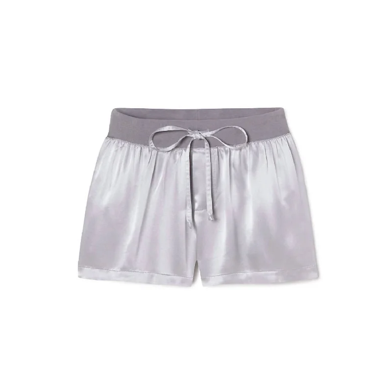 Shorts With Bold Graphics-Mikel Satin Boxer Short With Draw String In Dark Silver