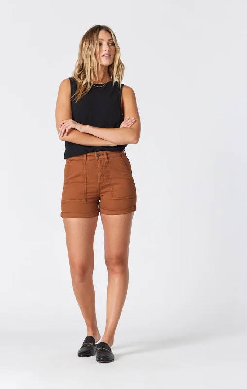 Shorts For Soccer-SHEENA STRAIGHT SHORTS IN ROASTED PECAN TWILL