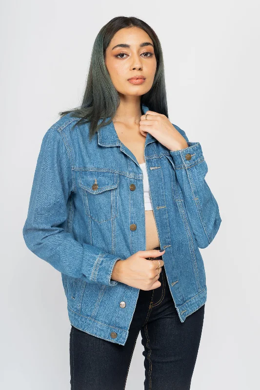 Jackets For Security Guards-Mid-Blue Denim Trucker Jacket