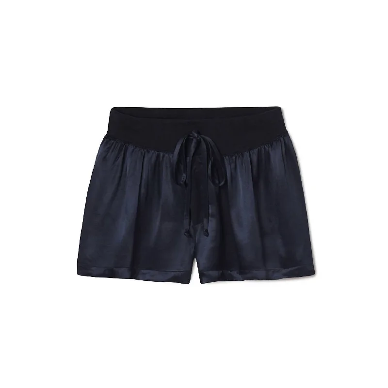 Shorts With Mesh Panels-Mikel Satin Boxer Short With Draw String In Navy