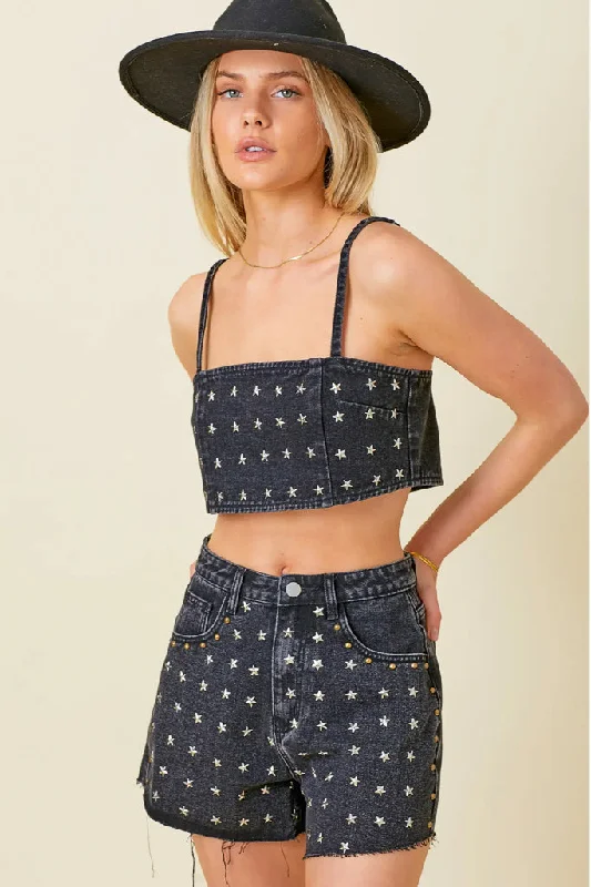 Shorts For Waiters-Star Studded Shorts-Black