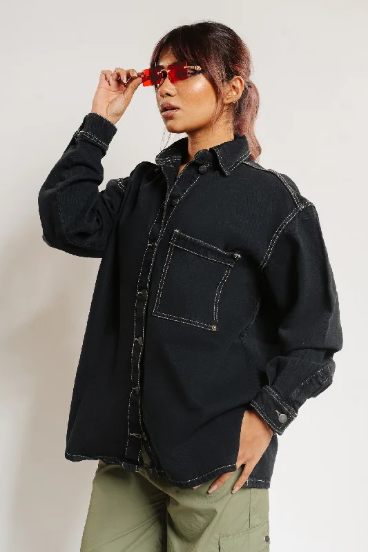 Jackets For Vintage Look-Contrast Oversized Black Jacket