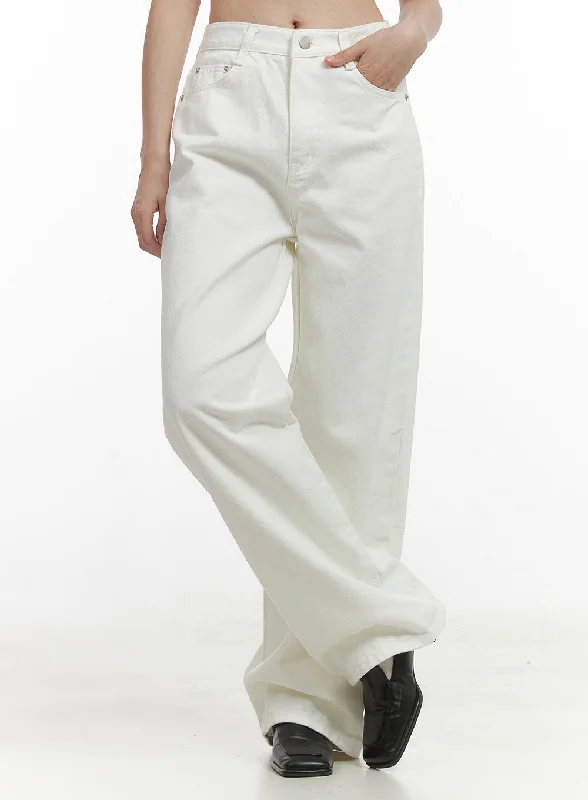 Pants With Frayed Edges-Classic Cotton Wide Leg Pants OO416