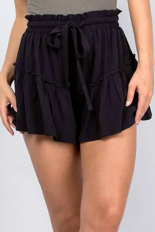 Shorts For Ranchers-Ruffle Tie Shorts In Black