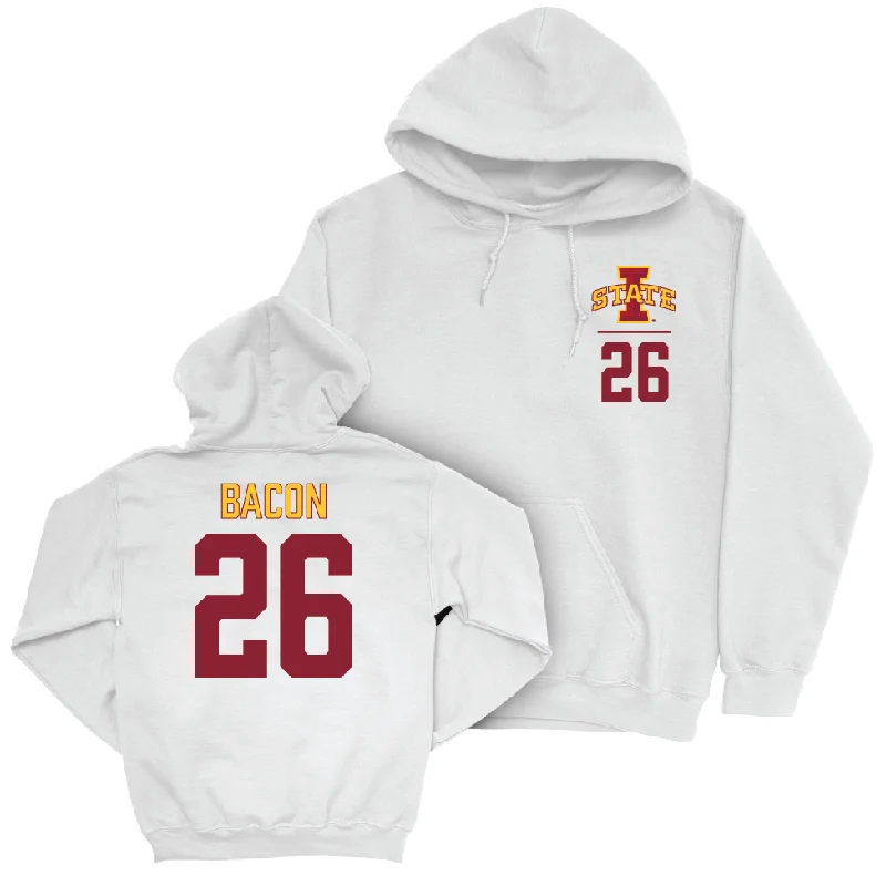 Hoodie For Pajamas-Iowa State Football White Logo Hoodie - Caleb Bacon