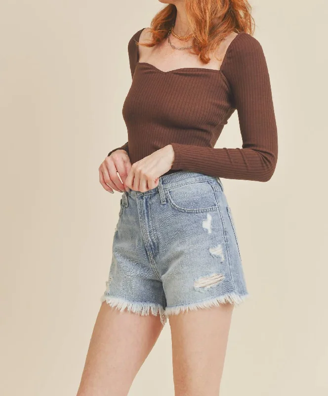 Shorts For Road Trips-Fray Hem Shorts In Light Denim