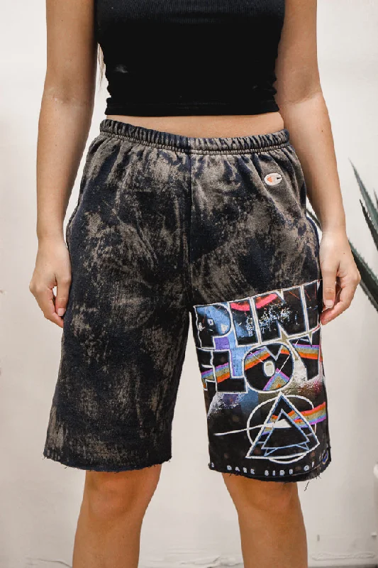 Shorts With Retro Style-Pink Floyd Acid Wash Champion Sweat Shorts